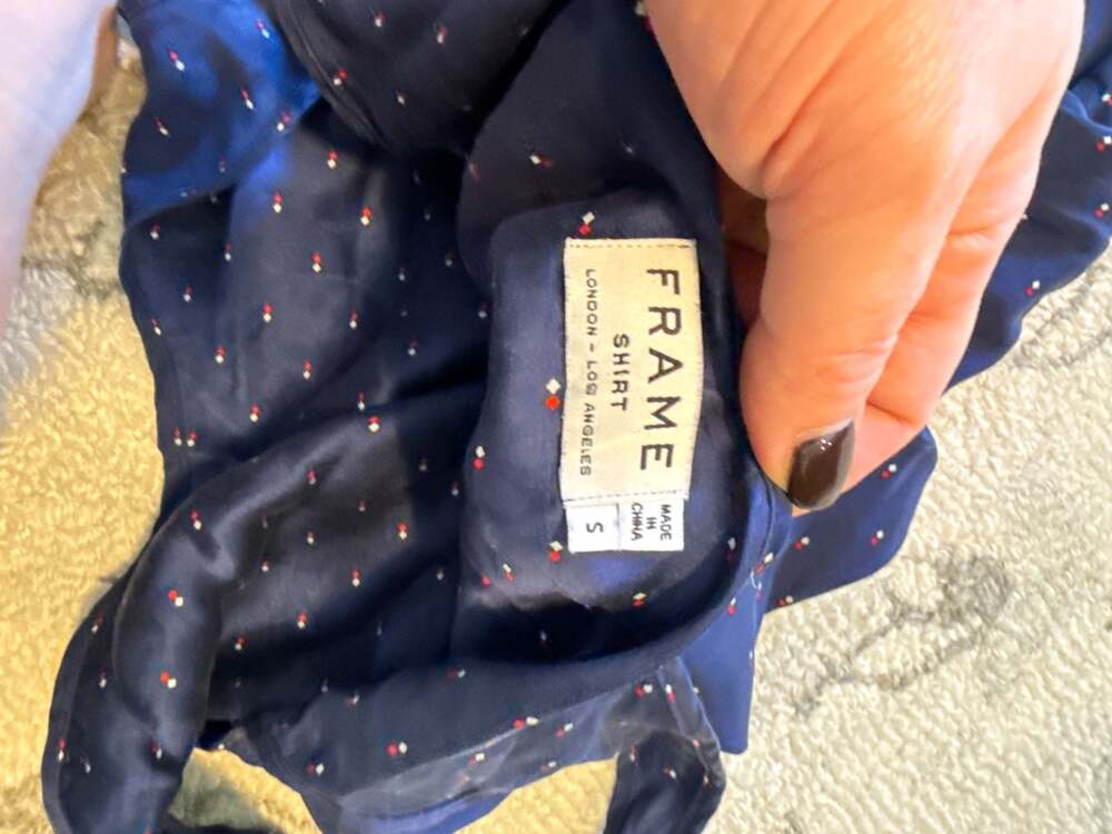 FRAME 100% Silk Charmeuse Navy Blue Polka Dot Sleeveless Tank Top - Picture 4 of 5